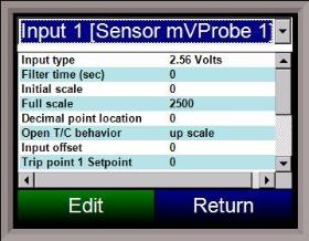 RPS Screen - Analog Input Setup Screen